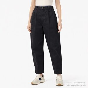 Minimalist Dadcore Pleated Chino Pants Black Relaxed Straight Leg 32x32